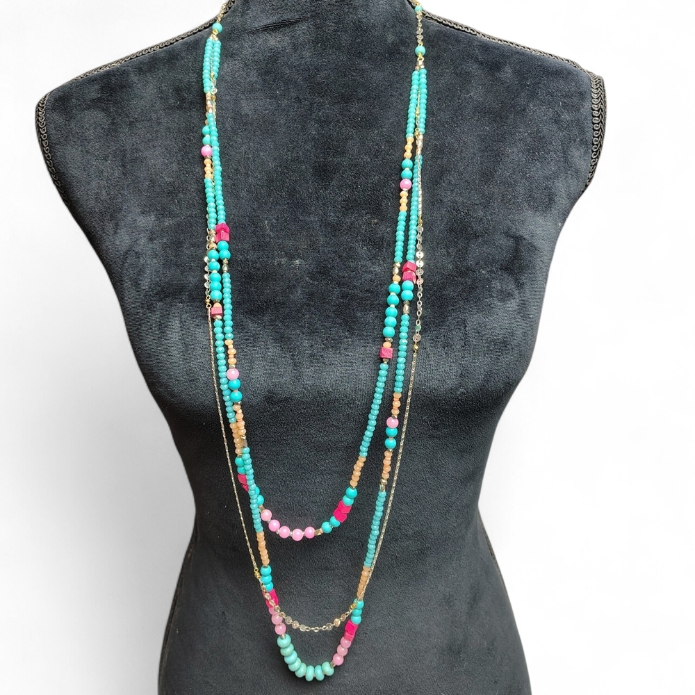 Nakamol Multi-Strand Turquoise, Pink & Gold Beaded Necklace